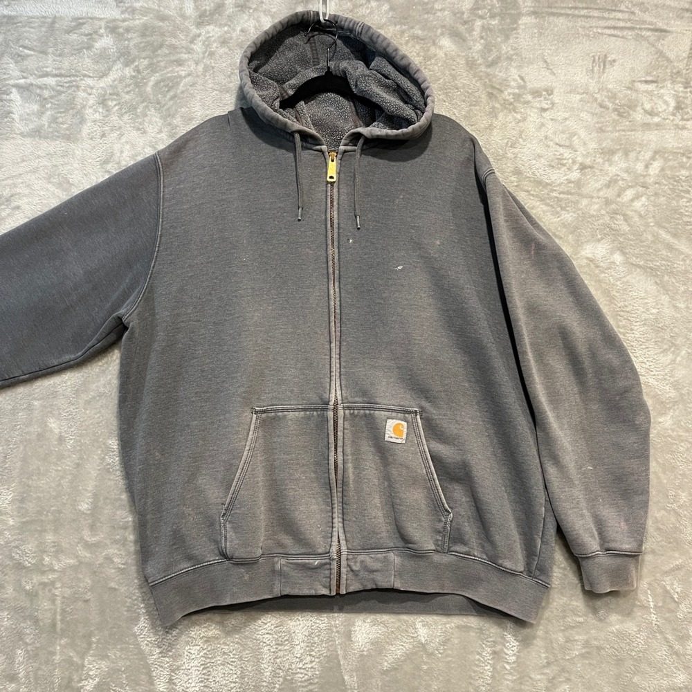 Carhartt Zip Hoodie Mens 2XL Gray Original Fit‎ Workwear Distressed Heavyweight